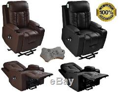 Leather Riser Recliner Electric Armchair Heat Massage Fabric
