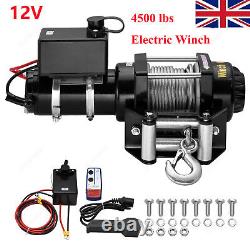 12v Electric Winch Steel Cable 4500lb Heavy Duty ATV Trailer Boat Recovery UK