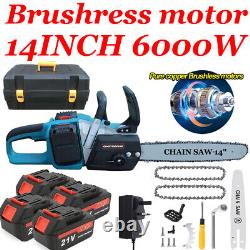 14 Heavy Duty Electric Cordless Chainsaw Wood Cutter Saw Kit + 4 Batteries UK