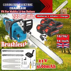 14 Heavy Duty Electric Cordless Chainsaw Wood Cutter Saw Kit with 4 Batteries