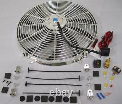 16 Chrome Electric S-Blade Heavy Duty Cooling Radiator Fan + Thermostat Kit