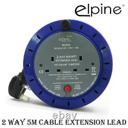 2 Way 5m Heavy Duty Cable Extension Reel Lead Gang Mains Socket Electrical 240v