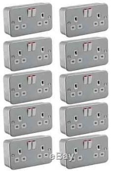 20x 13 Amp Heavy Duty Metal Clad 2 Gang Twin Switched Double Pole Plug Socket