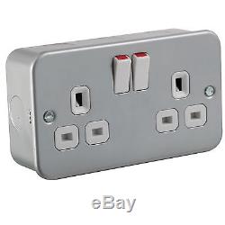 20x 13 Amp Heavy Duty Metal Clad 2 Gang Twin Switched Double Pole Plug Socket
