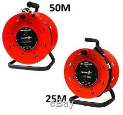 25m&50m 4 Way Heavy Duty Cable Extension Reel Lead Mains Socket 13amp With Stand