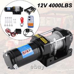 4000LBS 12V Remote Control Electric Winch Recovery Heavy Duty Rope Trailer Truck