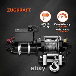 4500LBS 12V Remote Control Electric Winch Recovery Heavy Duty Rope Trailer Truck