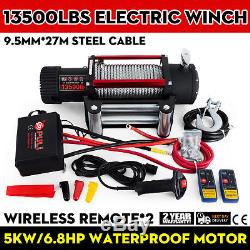 88ft 27m 13500lb 6123kg 12v 4x4 Electric Recovery Winch Steel Cable Heavy Duty