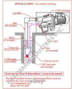 Convertible Deep Well Jet Pump, 1 HP 115/230V, max 82 ft heavy duty cast iron