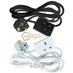 Eagle Single Gang 13A Extension Lead Cable Electric UK Plug Socket White Black