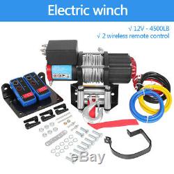 Electric Winch Recovery 4500lb 12V Heavy Duty Wireless Steel Cable Trailer