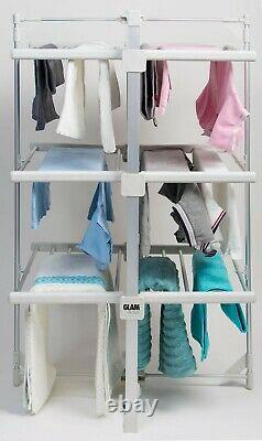 GlamHaus Electric Heated Clothes Airer Dryer Indoor Foldable Horse Rack 3 Tier