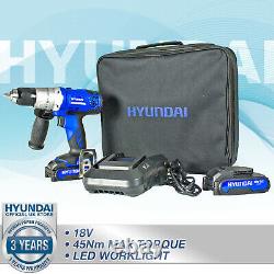 HYUNDAI Cordless Drill Driver 18V Combi Hammer Electric Screwdriver Lithium Ion