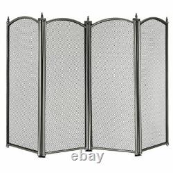 Heavy Duty Steel 4 Panel Fire Screen Spark Guard Safety Fireplace Stove Woodburn
