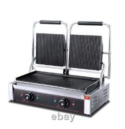KRD Electric Heavy Duty Panini Contact grill Double Ribbed Countertop Commercial