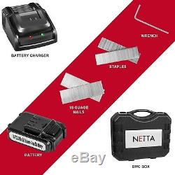 NETTA 18V Electric Cordless Heavy Duty Nail Gun Staple Gun Stapler Nailer