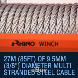 Rhino 12v 17500lb Heavy Duty Steel Cable, 4x4, Truck Electric Recovery Winch