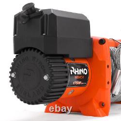 Rhino Electric Winch 12v 17500lbs Steel Cable Heavy Duty Recovery Mounting Plate