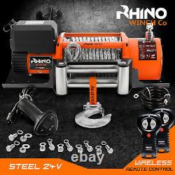 Rhino Electric Winch 24v 17500lb Steel Cable Heavy Duty Recovery Mounting Plate
