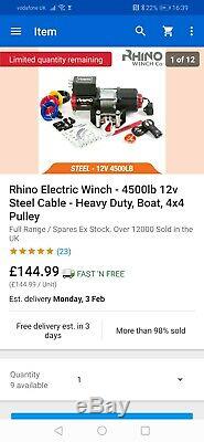 Rhino Winch 12V Heavy Duty Electric Winch
