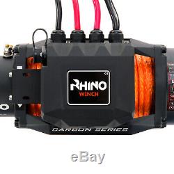 Rhino Winch Electric Recovery, 12v 13500lb Carbon Heavy Duty 4x4 Dyneema Rope