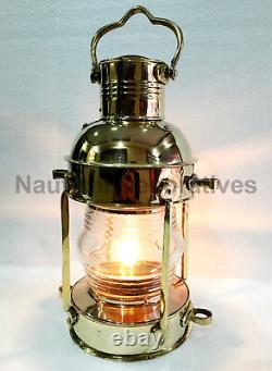 Vintage Heavy Duty Nautical Solid Brass 15 Electric Anchor Lantern Home Decor