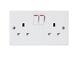 Wall Socket Switched 2 Gang White Twin Double Plug Electrical Square Edge Diy