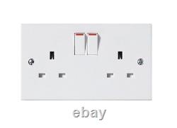 Wall Socket Switched 2 Gang White Twin Double Plug Electrical Square Edge DIY
